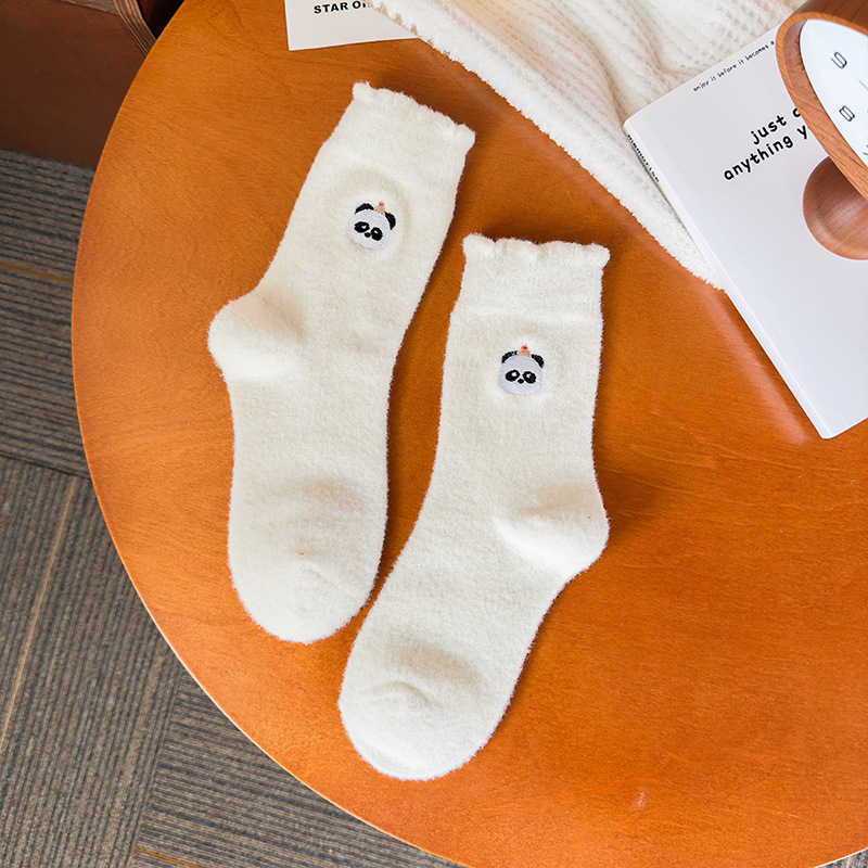 Cute Animal Embroidery Fuzzy Plush Socks