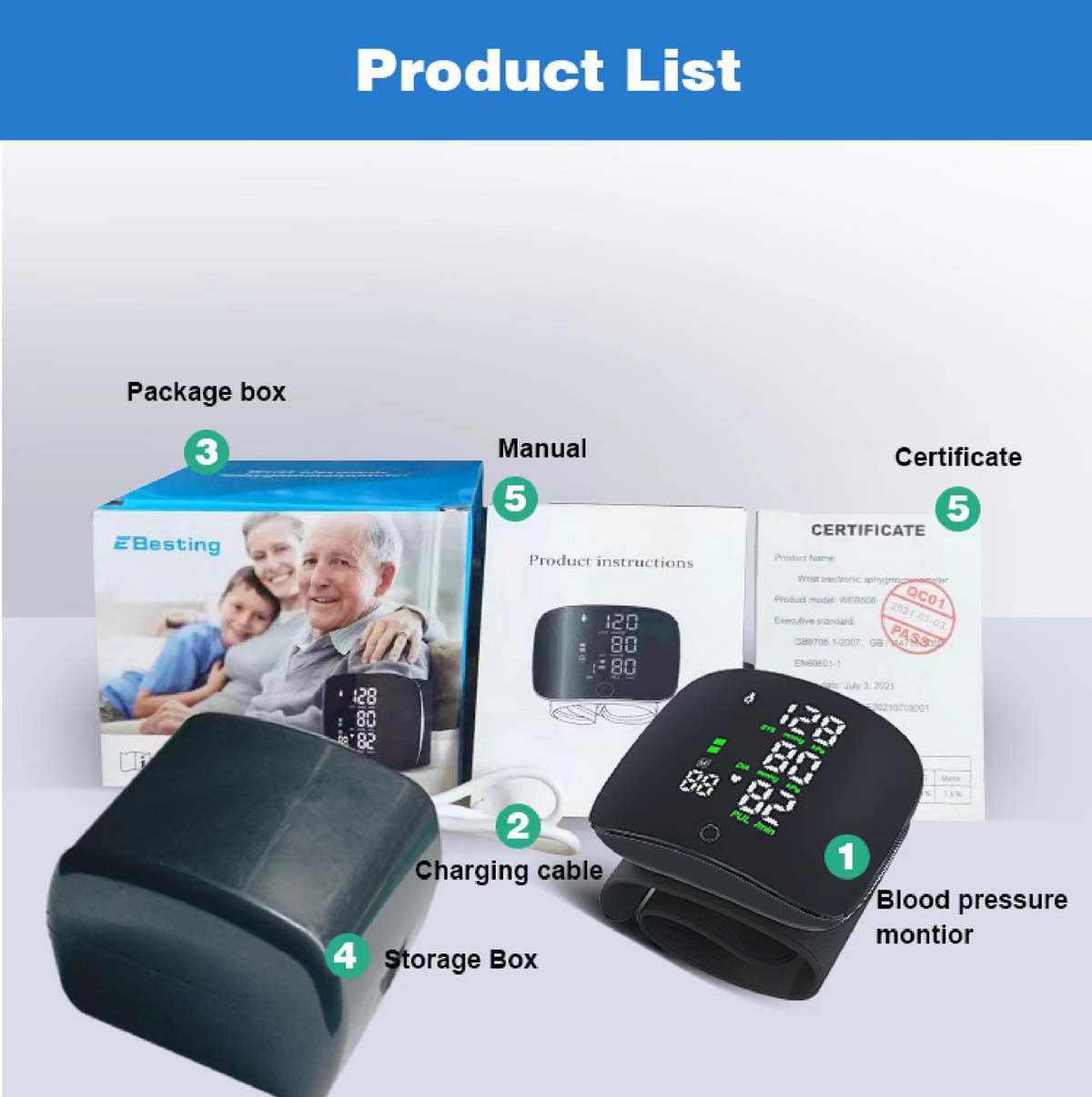 LCD Screen Smart Touch Wrist Blood Pressure Monitor Digital