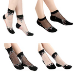 Women Socks Glitter Toe Sheer Thin Socks Girls Crystal Lace Socks
