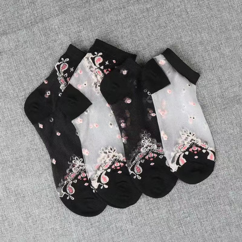 Women Socks Glitter Toe Sheer Thin Socks Girls Crystal Lace Socks