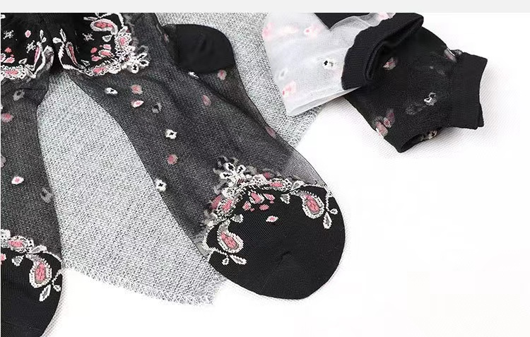 Women Socks Glitter Toe Sheer Thin Socks Girls Crystal Lace Socks