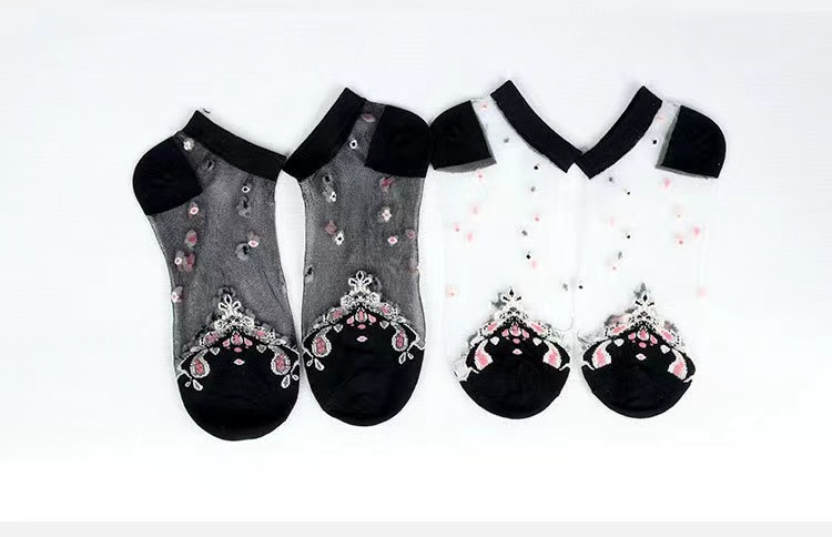 Women Socks Glitter Toe Sheer Thin Socks Girls Crystal Lace Socks