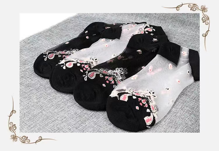 Women Socks Glitter Toe Sheer Thin Socks Girls Crystal Lace Socks