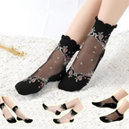 Women Socks Glitter Toe Sheer Thin Socks Girls Crystal Lace Socks