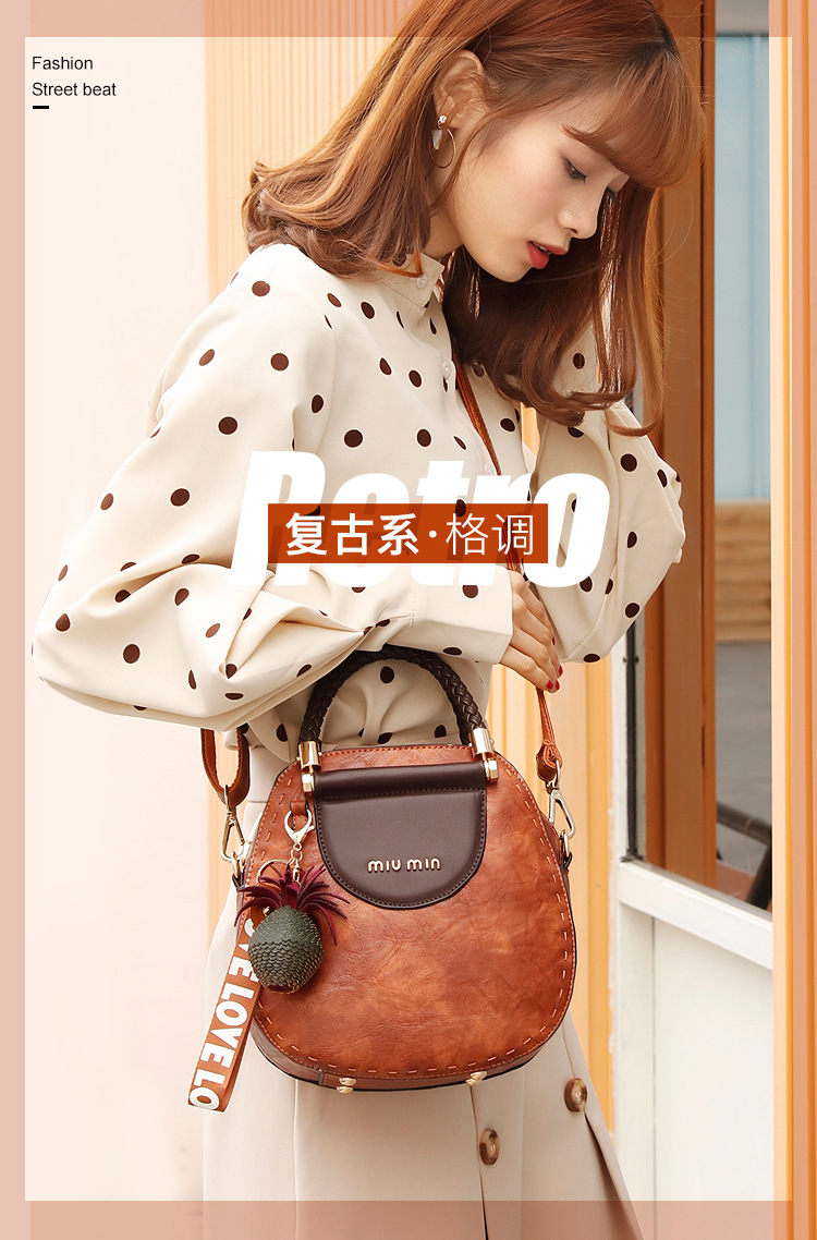 Genuine Leather Retro Woven Handbag for Women