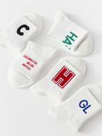 Trendy White Letter Print Cotton Socks
