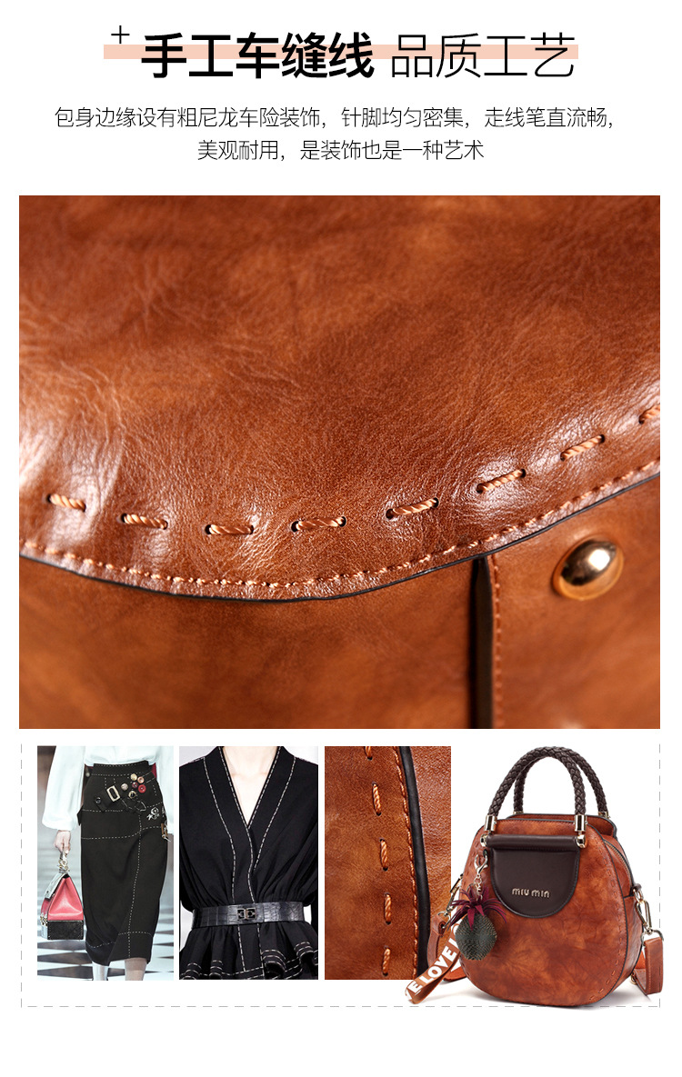 Genuine Leather Retro Woven Handbag for Women