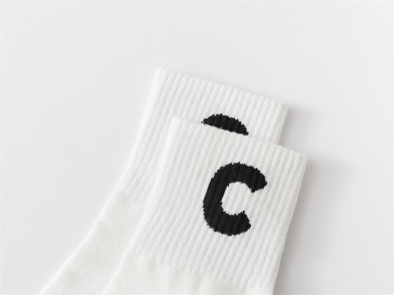 Trendy White Letter Print Cotton Socks