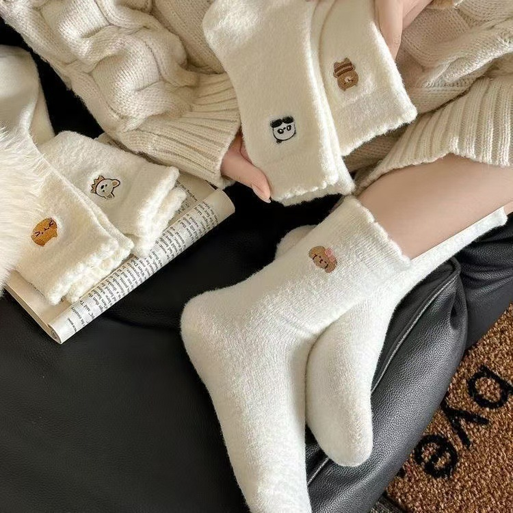 Cute Animal Embroidery Fuzzy Plush Socks