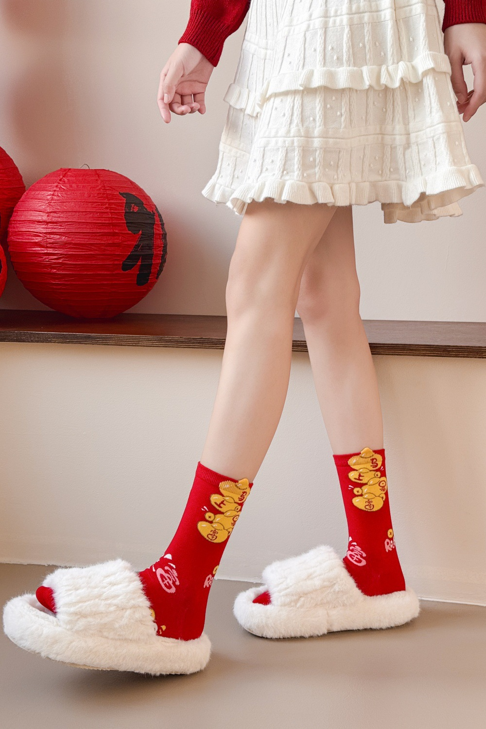 Premium Festive Red Socks 4-Pair Gift Box for Women