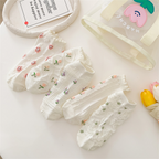 Aesthetic Floral Ankle Socks for Women - Breathable Cotton Mesh with 3D Flower Embroidery