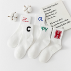 Trendy White Letter Print Cotton Socks