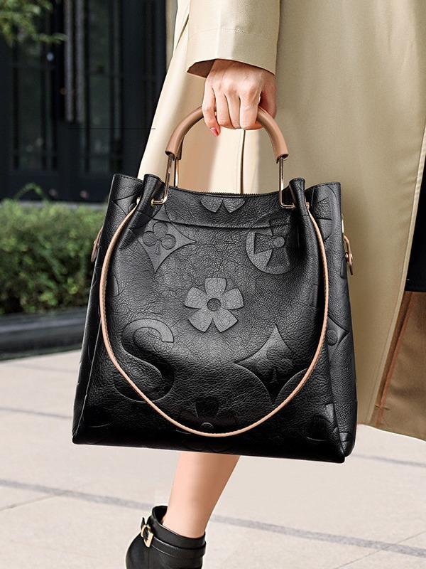 Large Capacity PU Leather Women’s Tote Bag with Multi-Strap Carry & Embossed Design