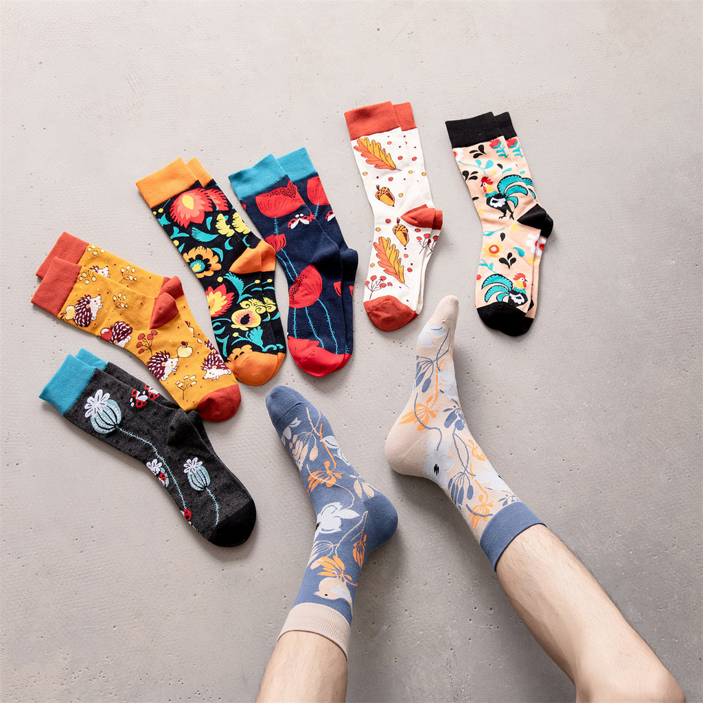 Aesthetic Artistic Patterned Crew Socks - Colorful & Breathable Cotton Blend (2 Pairs)