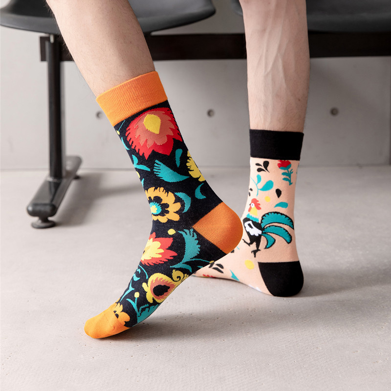 Aesthetic Artistic Patterned Crew Socks - Colorful & Breathable Cotton Blend (2 Pairs)