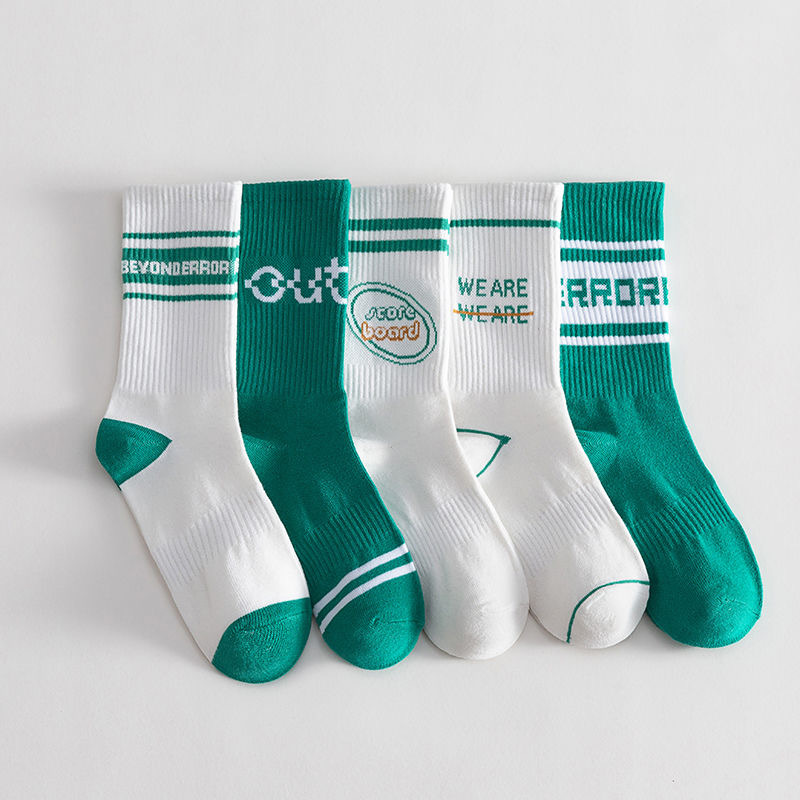 Trendy Green & White Cotton Socks