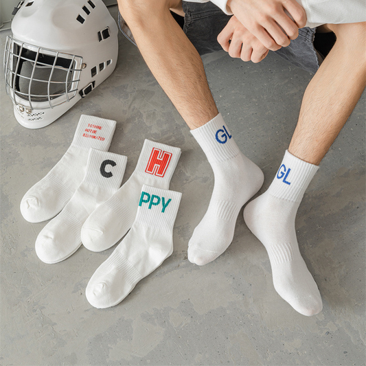 Trendy White Letter Print Cotton Socks