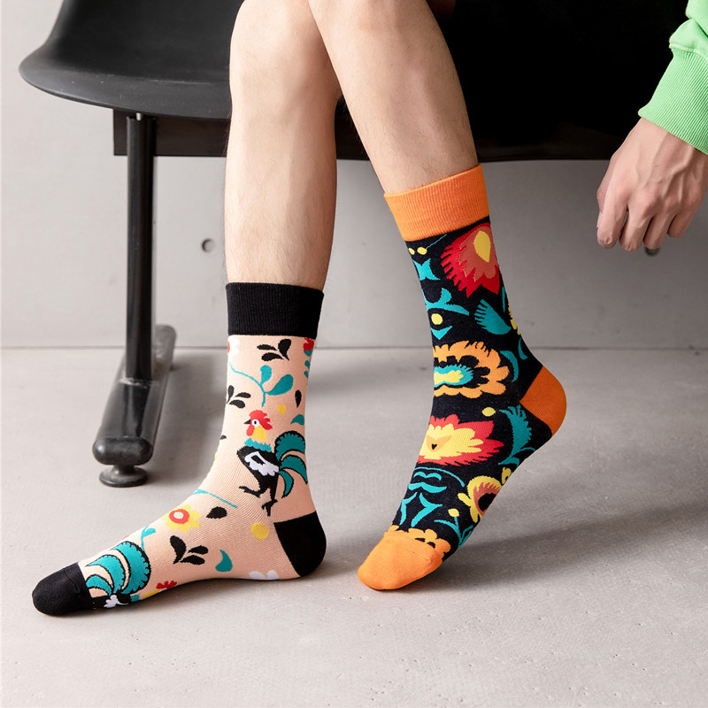 Aesthetic Artistic Patterned Crew Socks - Colorful & Breathable Cotton Blend (2 Pairs)