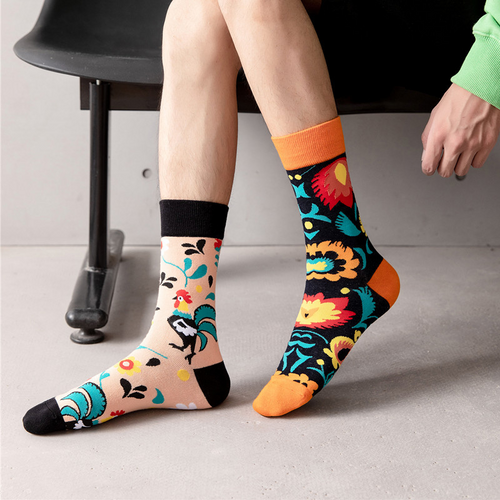 Aesthetic Artistic Patterned Crew Socks - Colorful & Breathable Cotton Blend (2 Pairs)