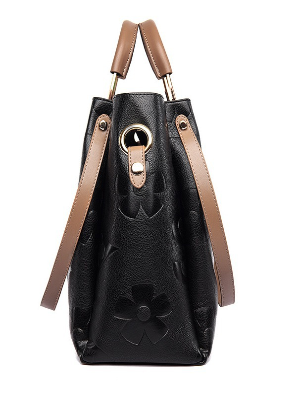 Large Capacity PU Leather Women’s Tote Bag with Multi-Strap Carry & Embossed Design