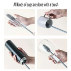360° Rotating Silicone Bottle Brush - Long Handle Deep Cleaner - Gray