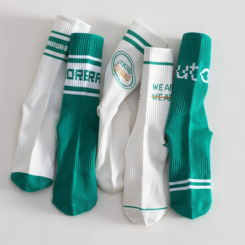 Trendy Green & White Cotton Socks