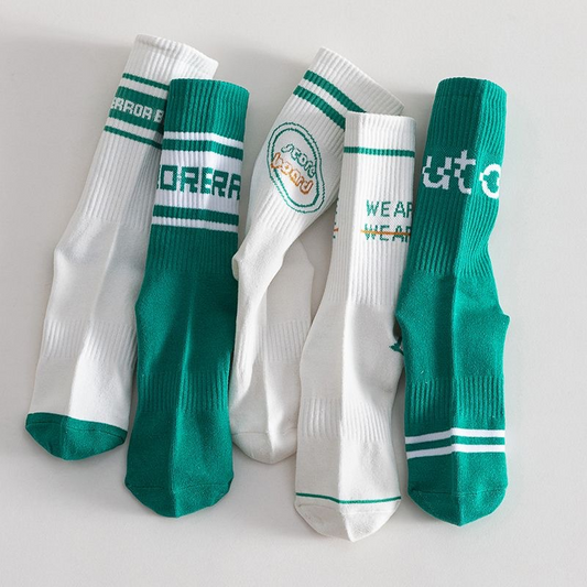 Trendy Green & White Cotton Socks