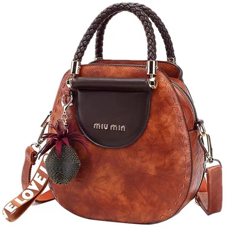 Genuine Leather Retro Woven Handbag for Women
