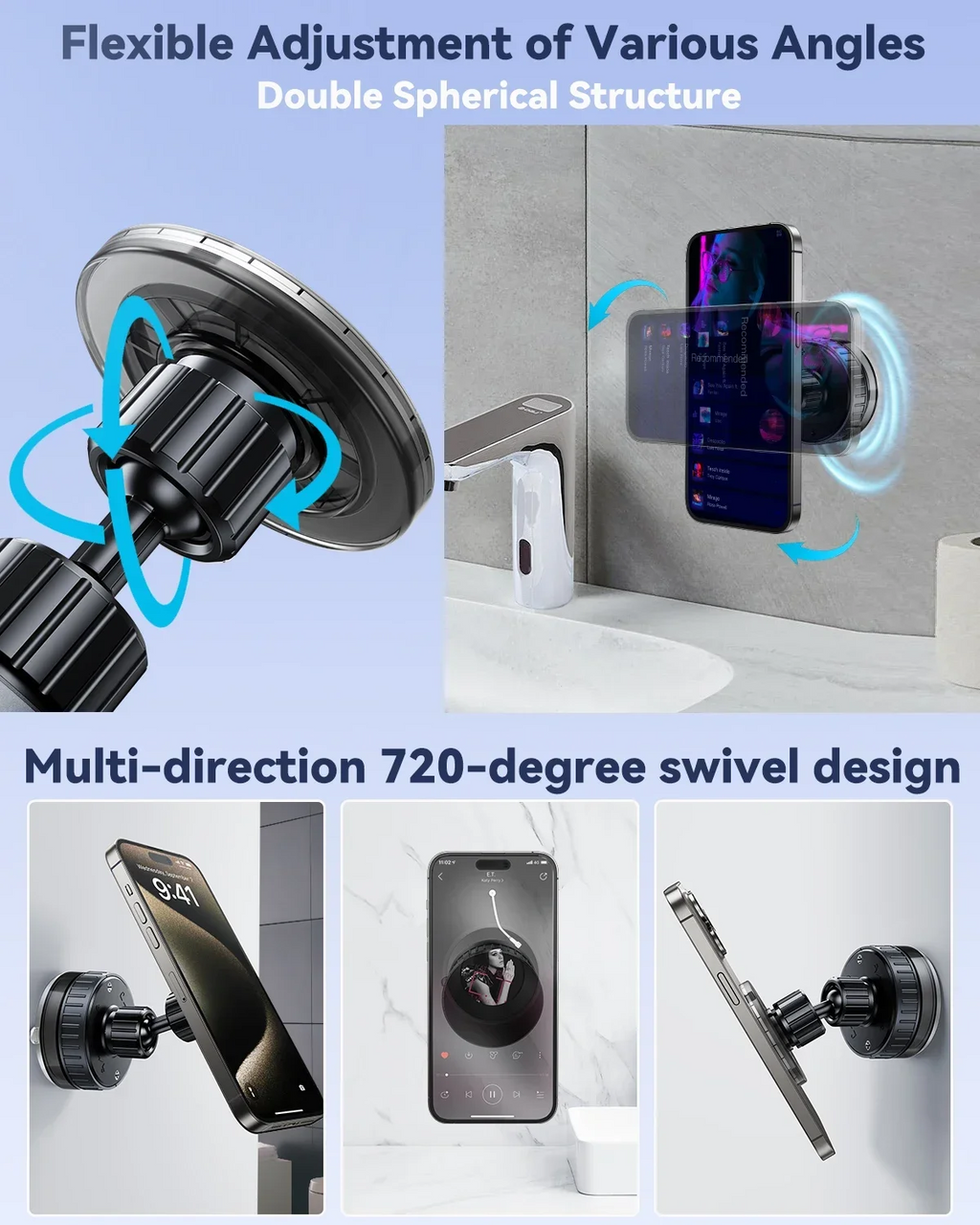 Magnetic Suction Phone Holder - 360° Adjustable Wall Mount