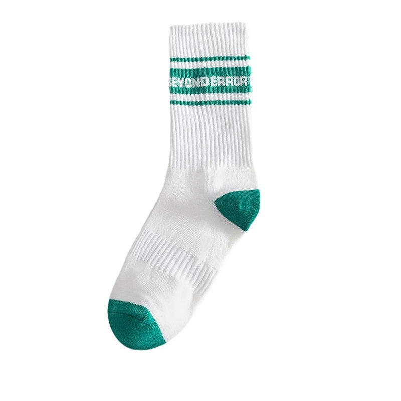 Trendy Green & White Cotton Socks