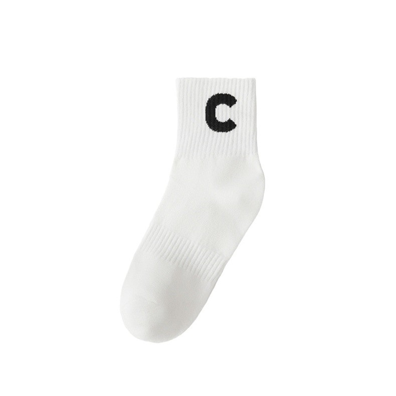 Trendy White Letter Print Cotton Socks