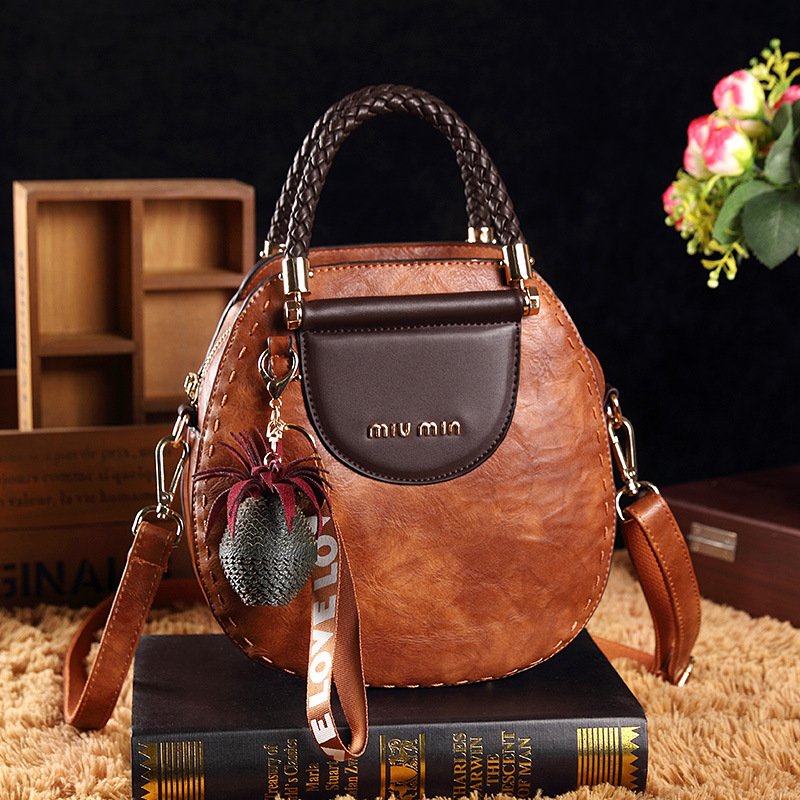Genuine Leather Retro Woven Handbag for Women