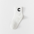 Trendy White Letter Print Cotton Socks