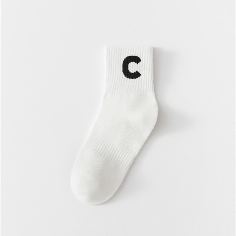 Trendy White Letter Print Cotton Socks