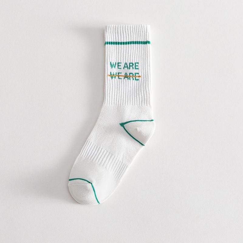 Trendy Green & White Cotton Socks