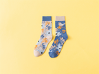 Aesthetic Artistic Patterned Crew Socks - Colorful & Breathable Cotton Blend (2 Pairs)