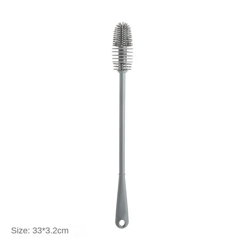 360° Rotating Silicone Bottle Brush - Long Handle Deep Cleaner - Gray