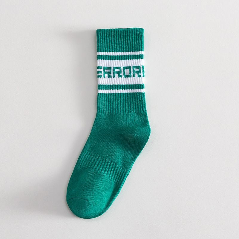 Trendy Green & White Cotton Socks