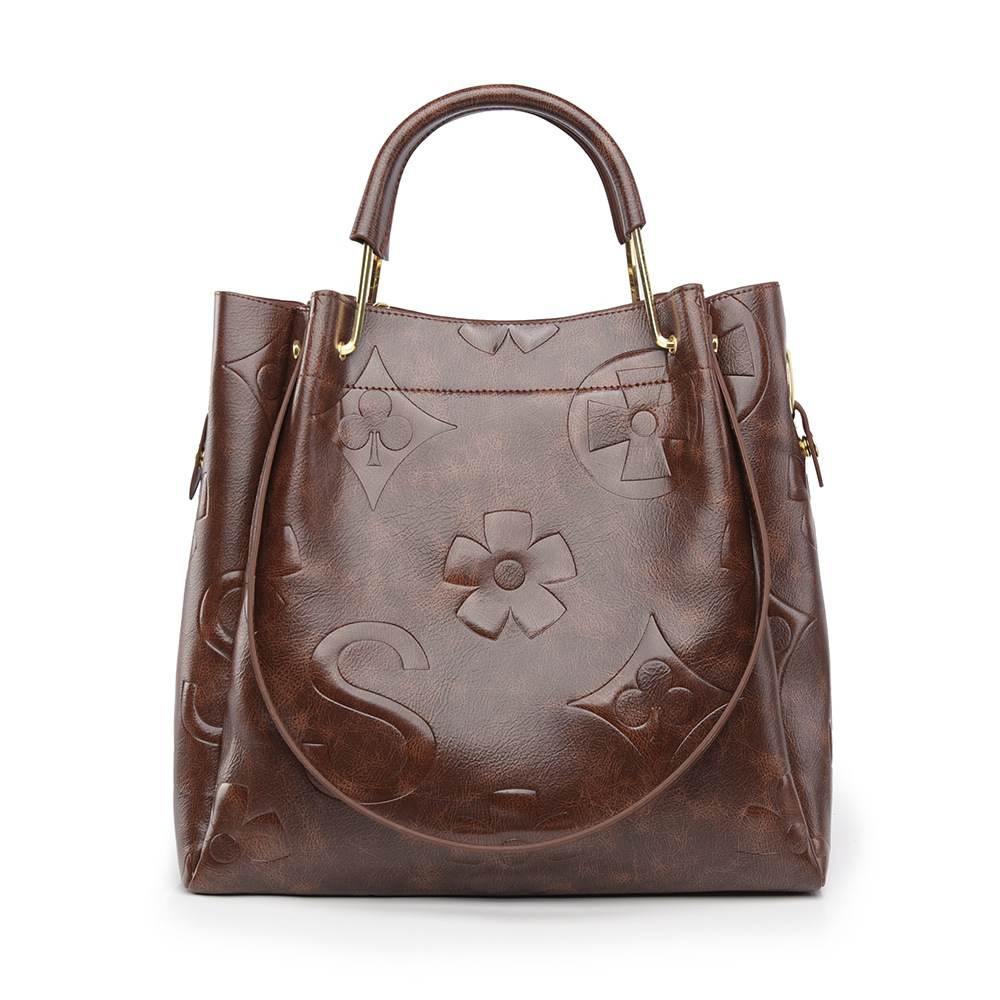Large Capacity PU Leather Women’s Tote Bag with Multi-Strap Carry & Embossed Design