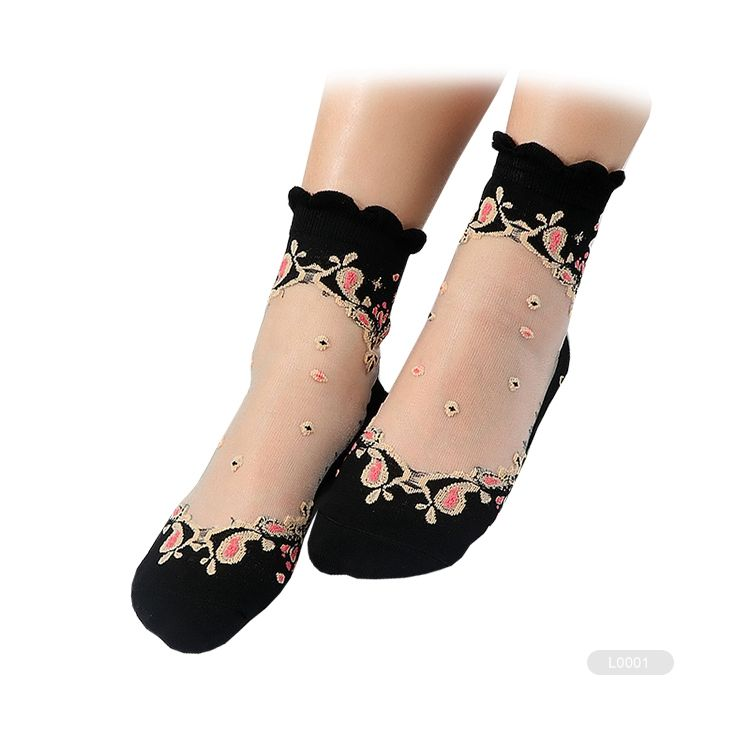Women Socks Glitter Toe Sheer Thin Socks Girls Crystal Lace Socks