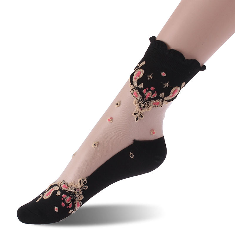 Women Socks Glitter Toe Sheer Thin Socks Girls Crystal Lace Socks