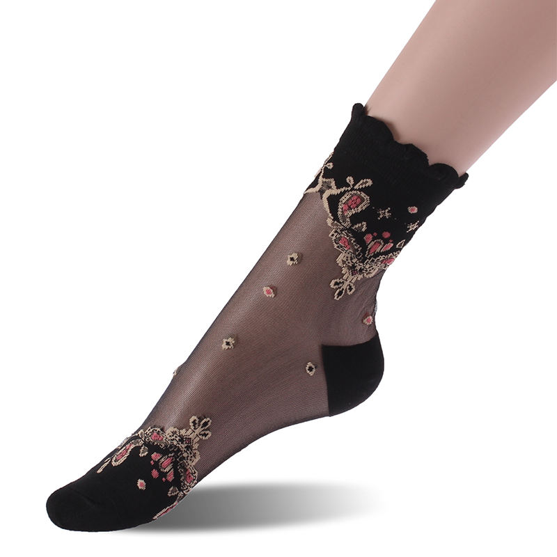Women Socks Glitter Toe Sheer Thin Socks Girls Crystal Lace Socks