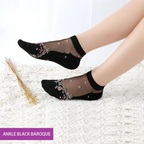 Women Socks Glitter Toe Sheer Thin Socks Girls Crystal Lace Socks
