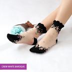 Women Socks Glitter Toe Sheer Thin Socks Girls Crystal Lace Socks