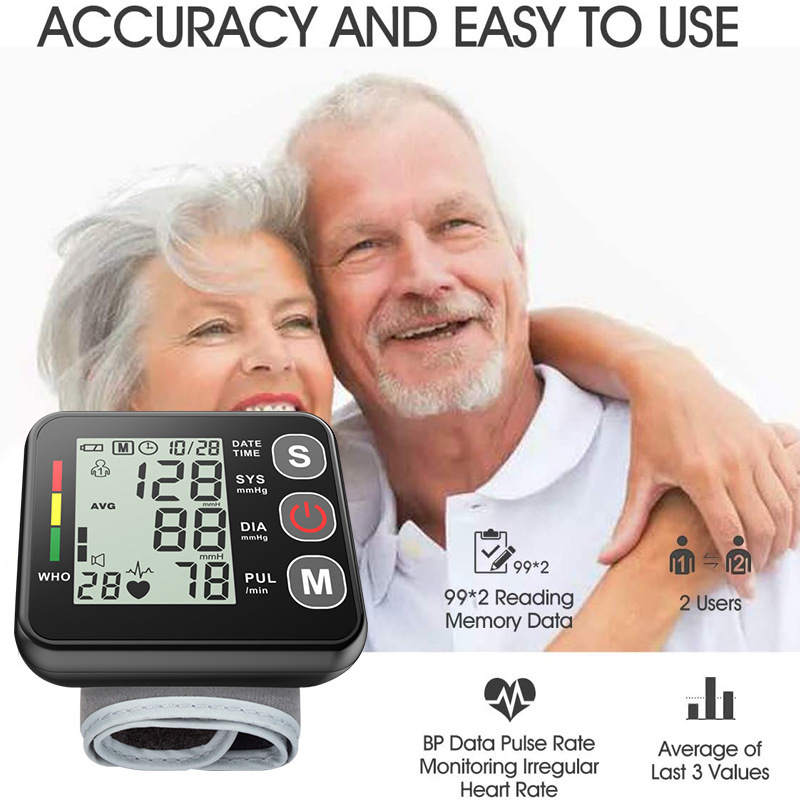 LCD Screen Smart Touch Wrist Blood Pressure Monitor Digital