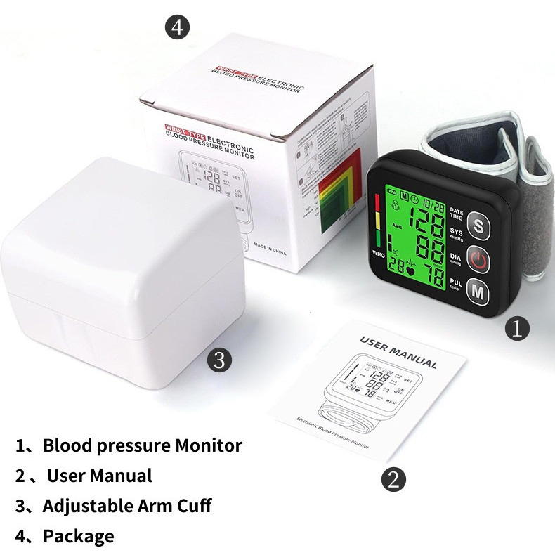 LCD Screen Smart Touch Wrist Blood Pressure Monitor Digital