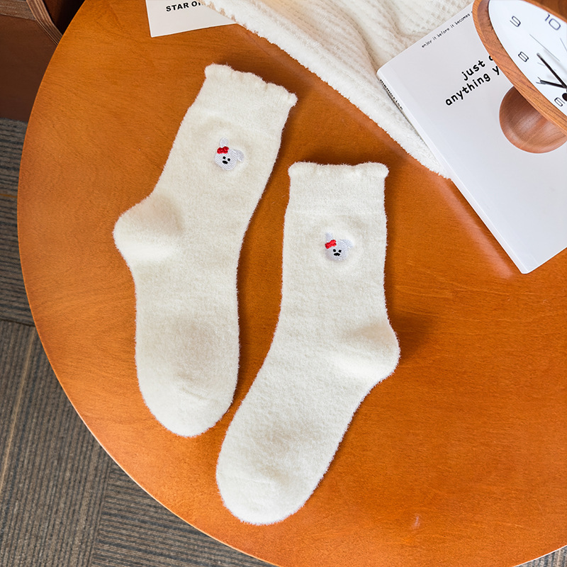 Cute Animal Embroidery Fuzzy Plush Socks