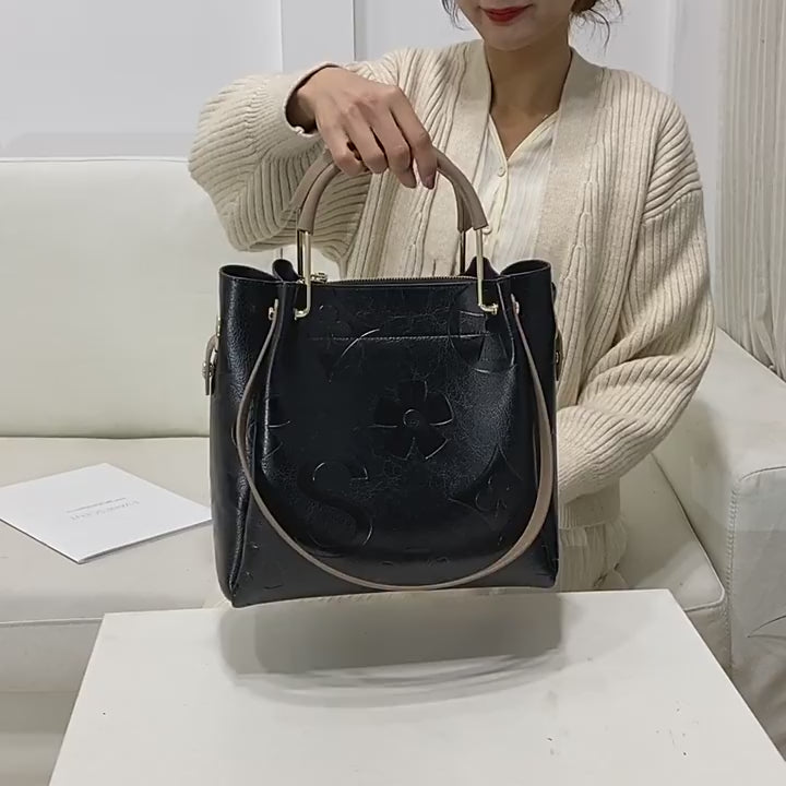 Large Capacity PU Leather Women’s Tote Bag with Multi-Strap Carry & Embossed Design